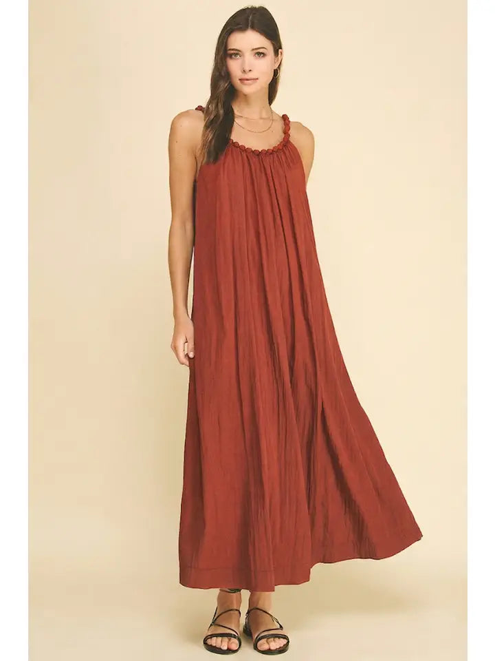 Maxi Dress with Ball Trim Neckline