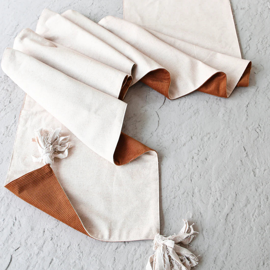 Corduroy & Linen Two-Sided Table Runner with Tassels