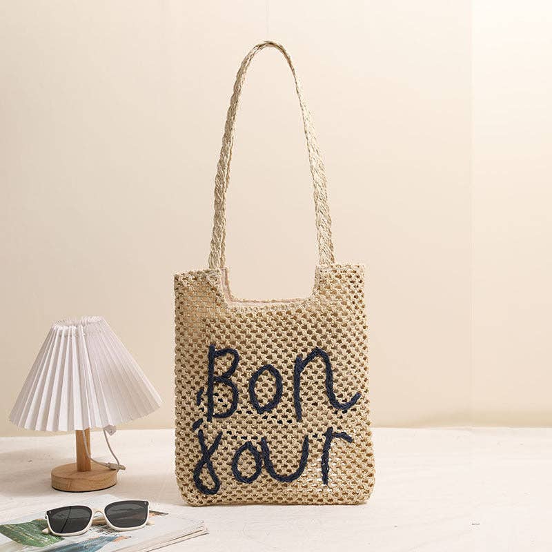 Bon Jour Embroidered Woven  Bag