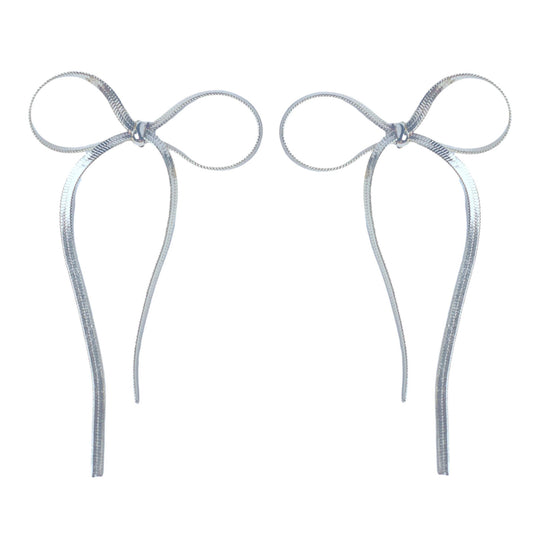 Silver Plated Duster Bow Statement Earrings