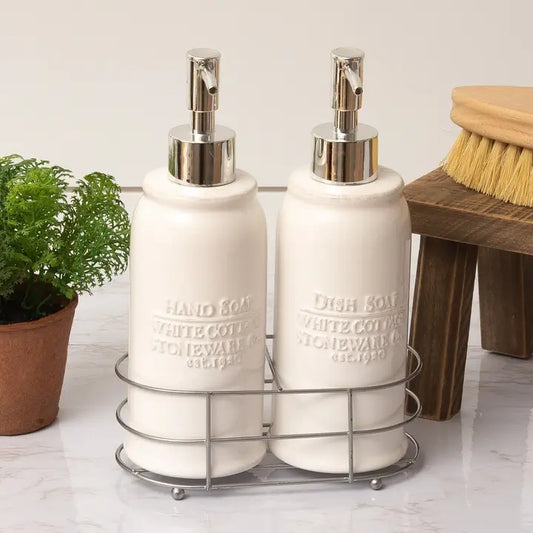 White Cottage Ceramic Hand and Dish Soap Set