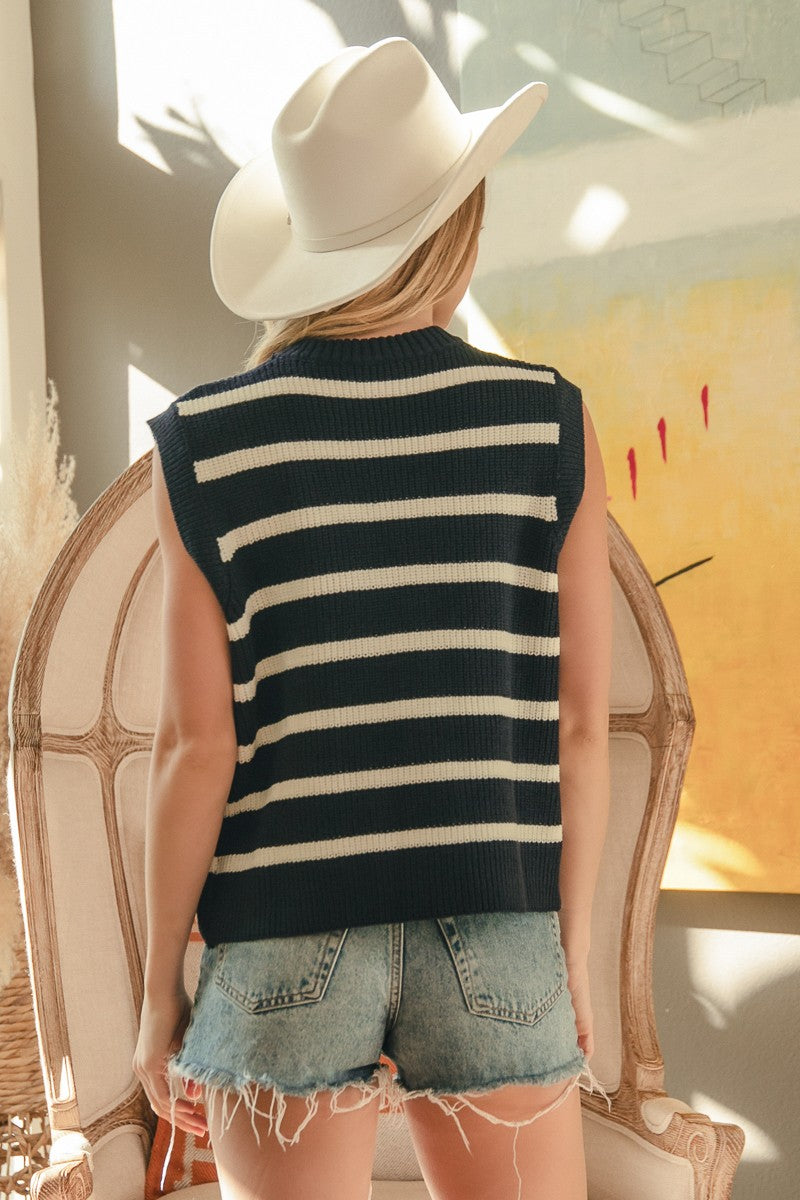 Stripe Sweater Vest With Front Tie Detail