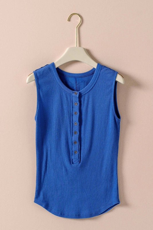 Raw Edge Ribbed Henley Tank