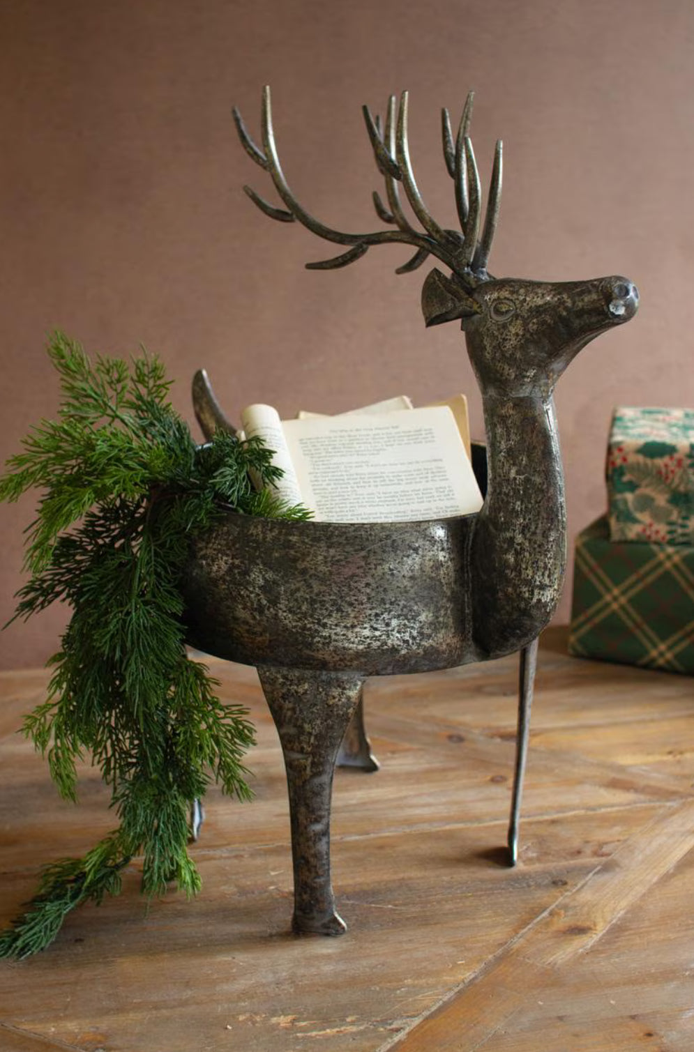 Rustic Metal Reindeer Planter