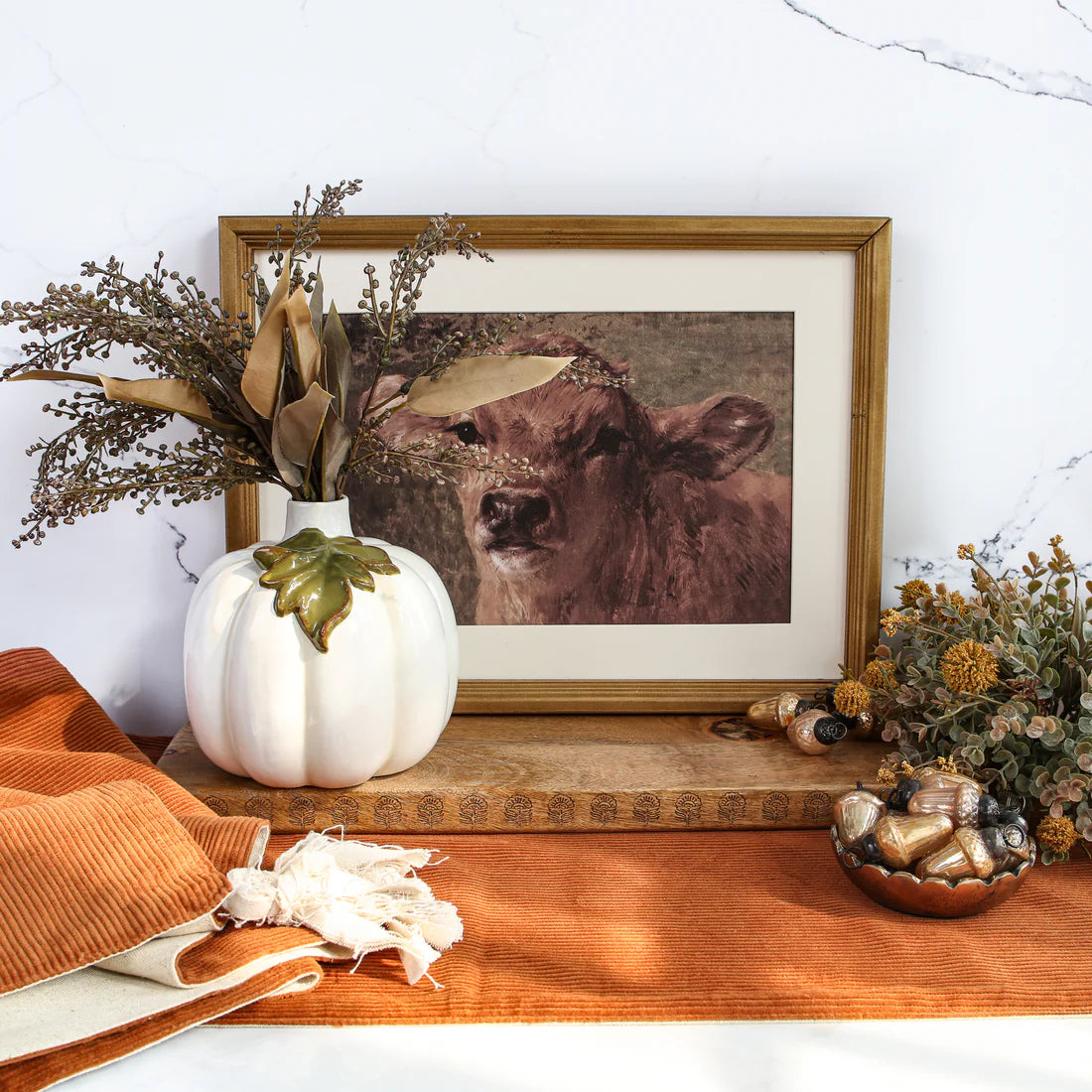 Corduroy & Linen Two-Sided Table Runner with Tassels