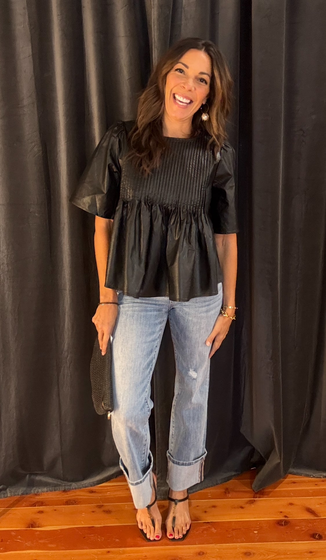 Leather PinTuck Detail Blouse