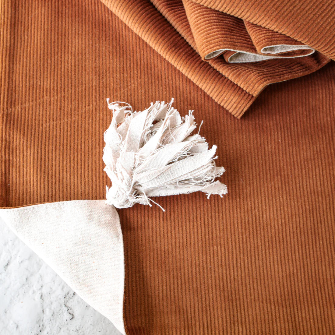 Corduroy & Linen Two-Sided Table Runner with Tassels