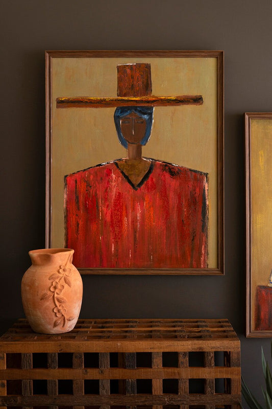 Framed Stylized Man in Hat Painting