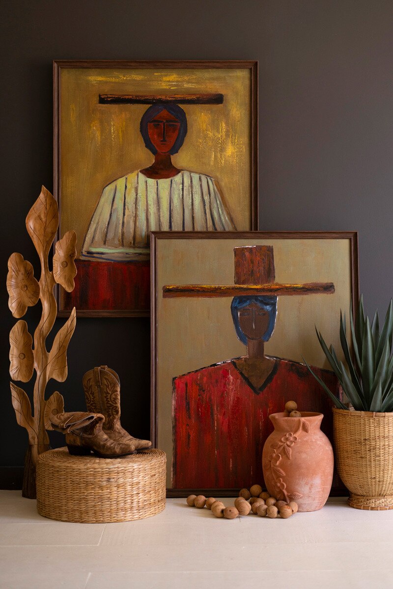 Framed Stylized Man in Hat Painting