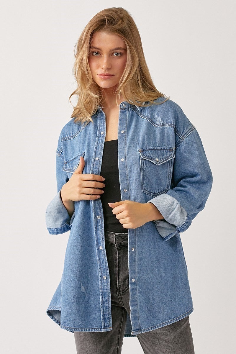 Risen Just For You Button Down Denim Top
