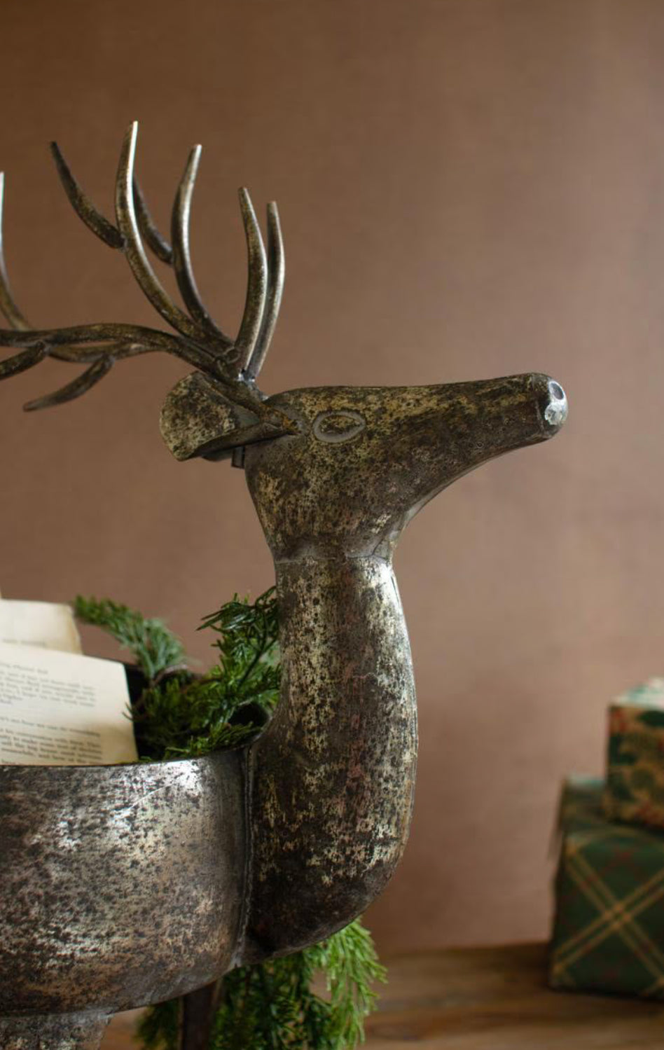 Rustic Metal Reindeer Planter