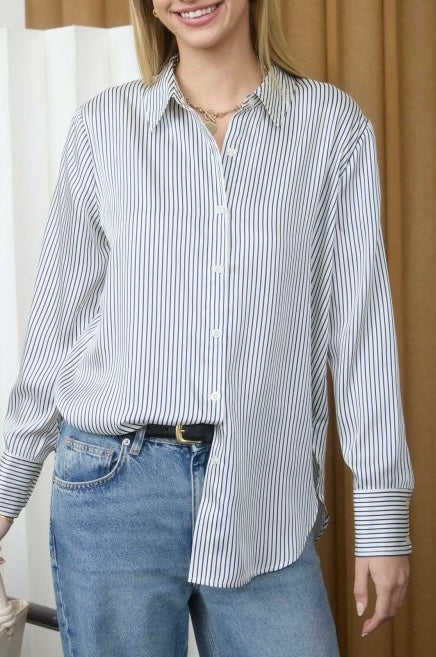 Pinstripe Satin Long Sleeve Shirt
