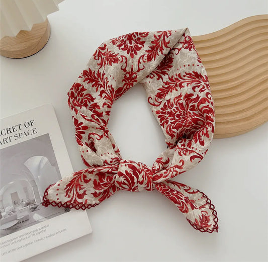 Cotton Linen Floral Square Scarf