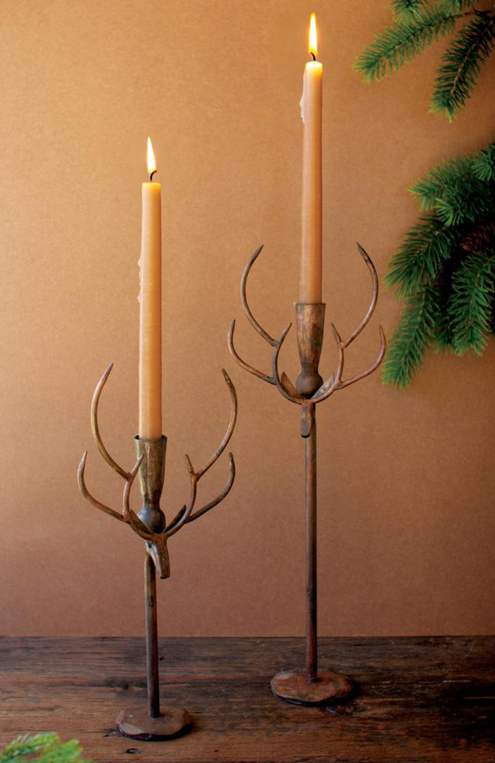 Set of 2 Forged Rustic Iron Deer Candle Holders