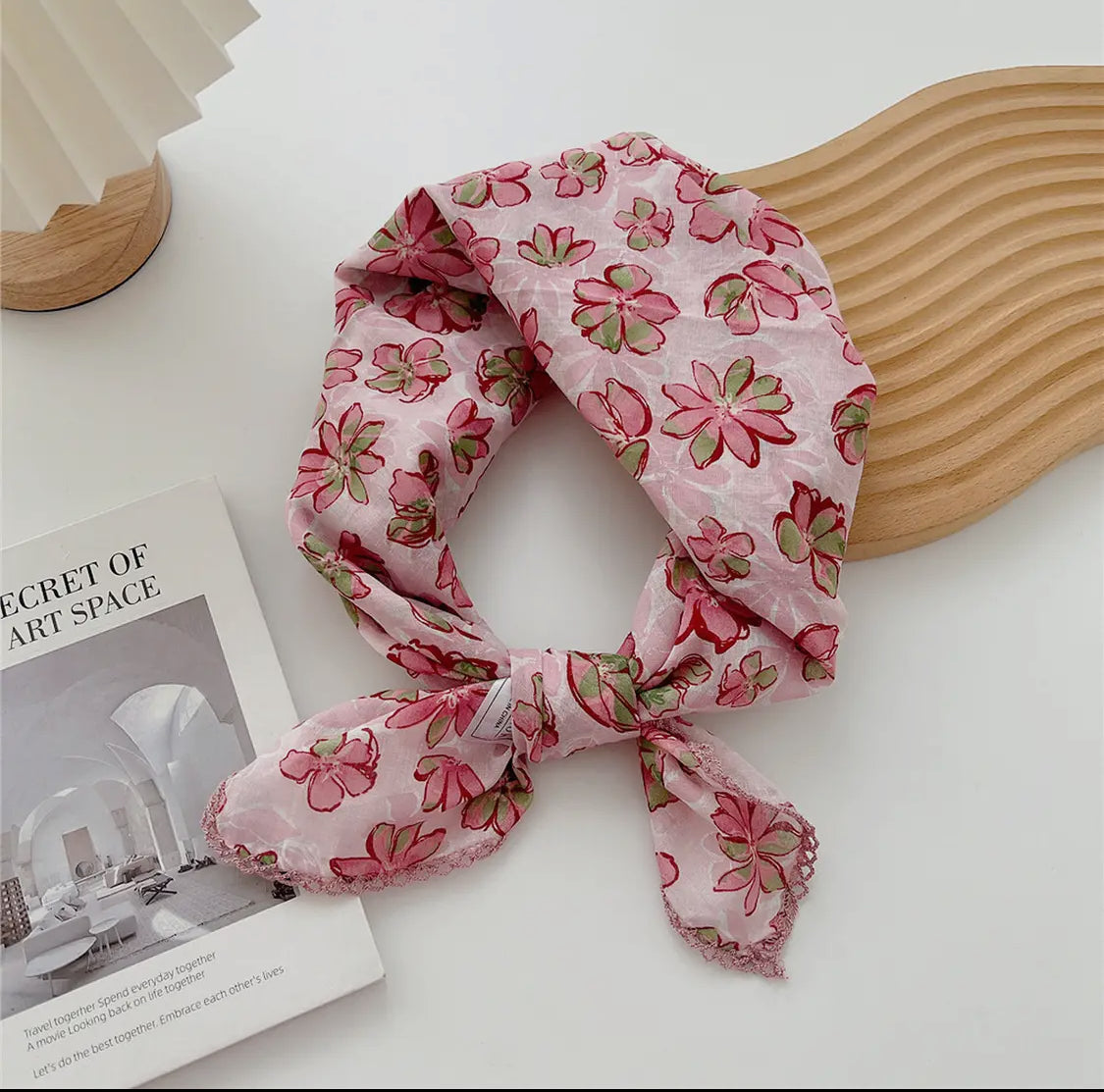 Cotton Linen Floral Square Scarf