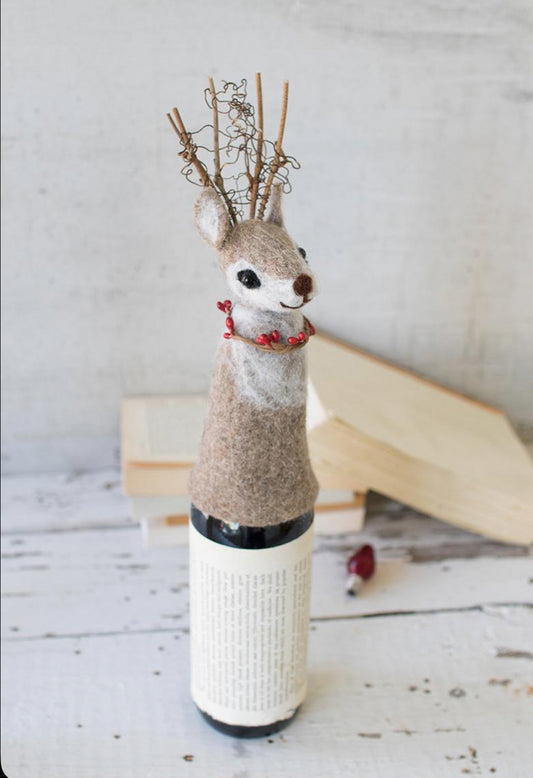 Felt Deer Christmas Wine Topper