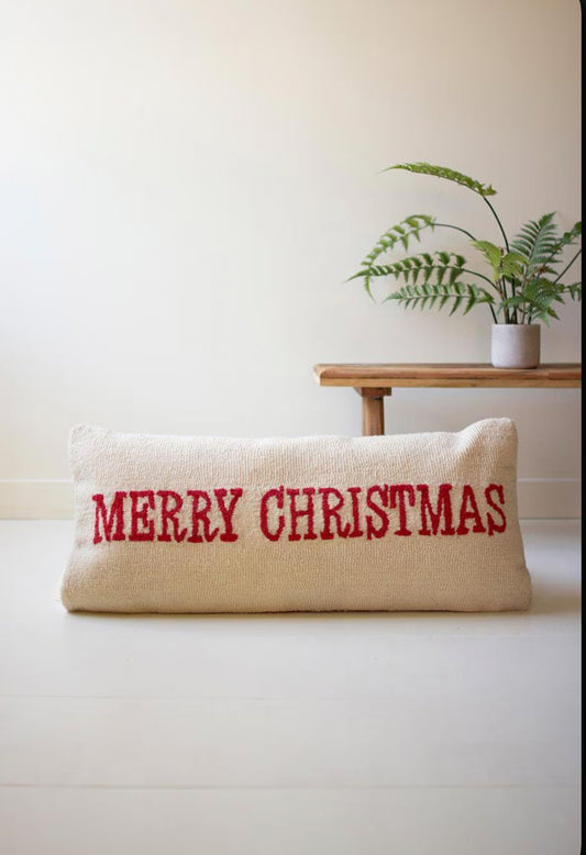 Merry Christmas Hand Hooked Pillow