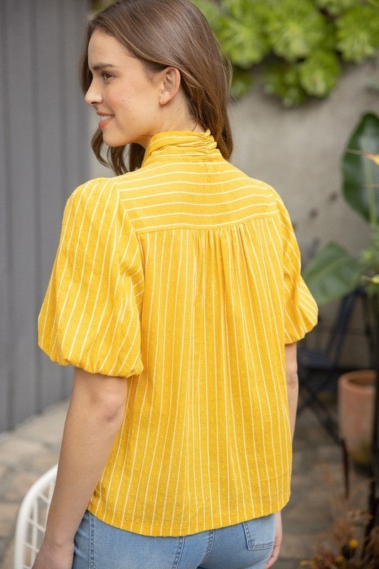 Mustard Striped Tie Blouse