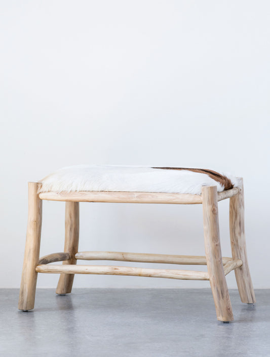 Goat Hide Bench with Wood Frame