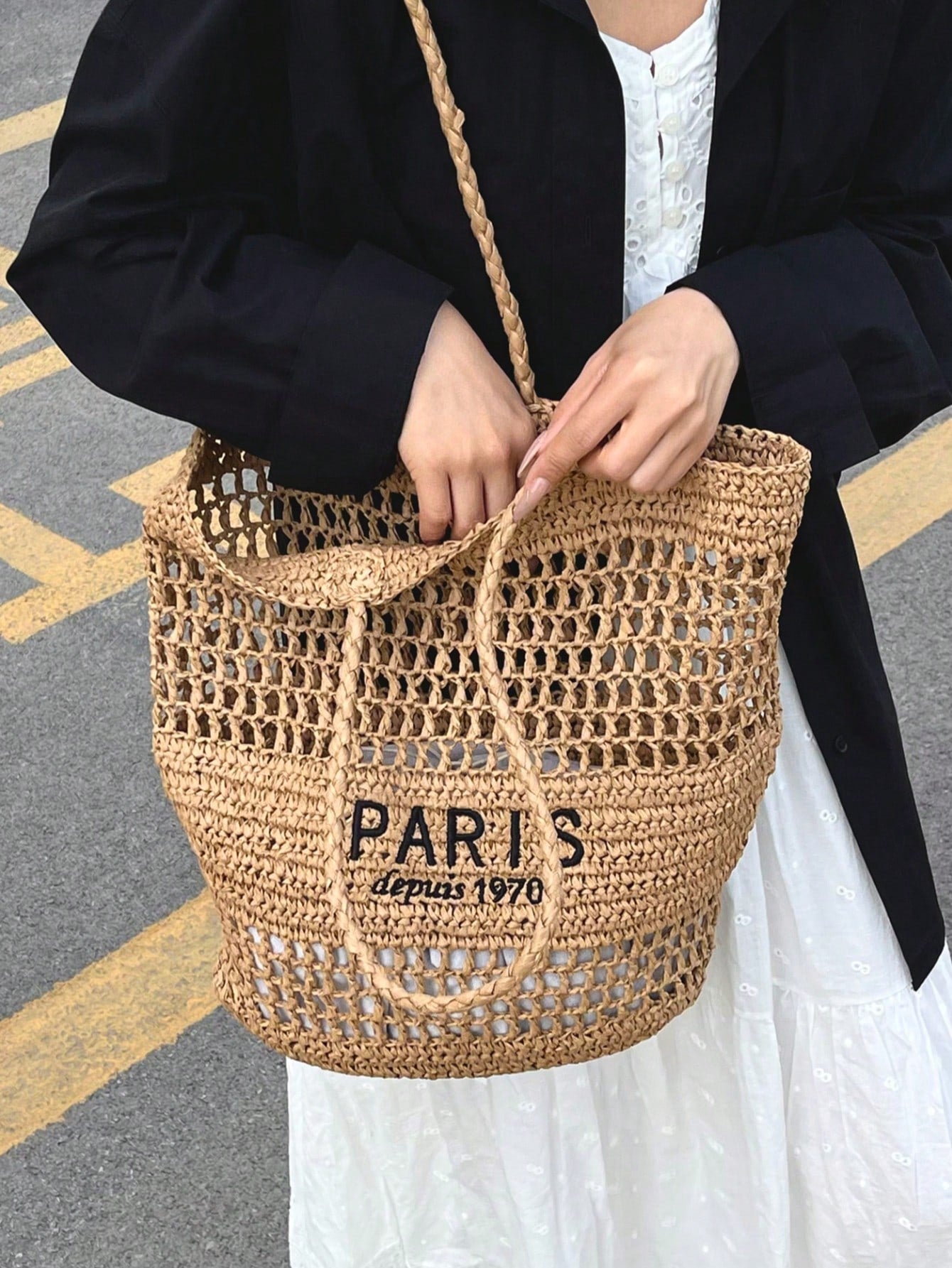Paris Straw Shoulder Bag