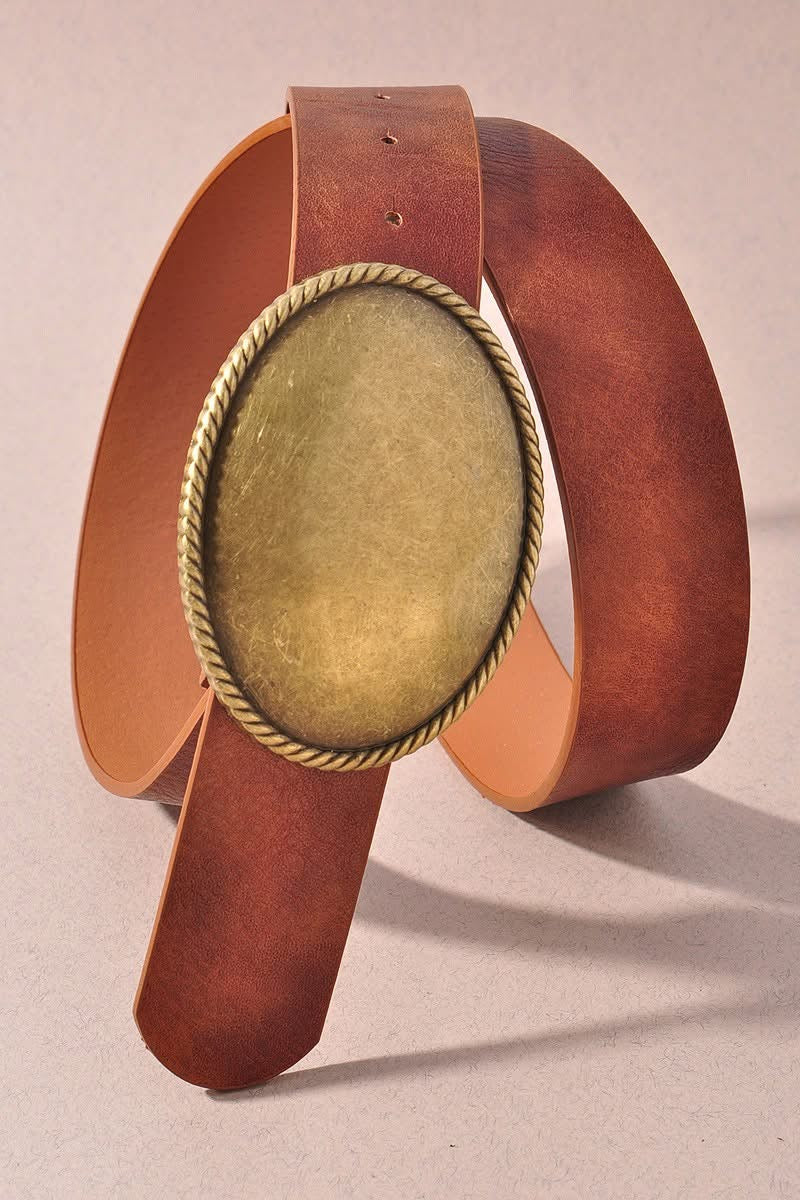 Western Oval Buckle Leather Belt