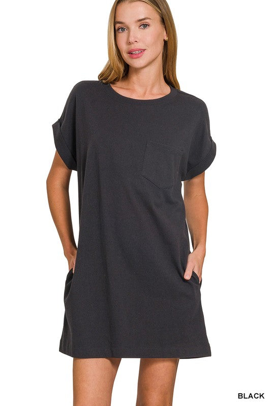 Premium Cotton T-Shirts Dress With Pockets Refined Grey Premium Cotton T-Shirts Dress With Pockets Refined Grey