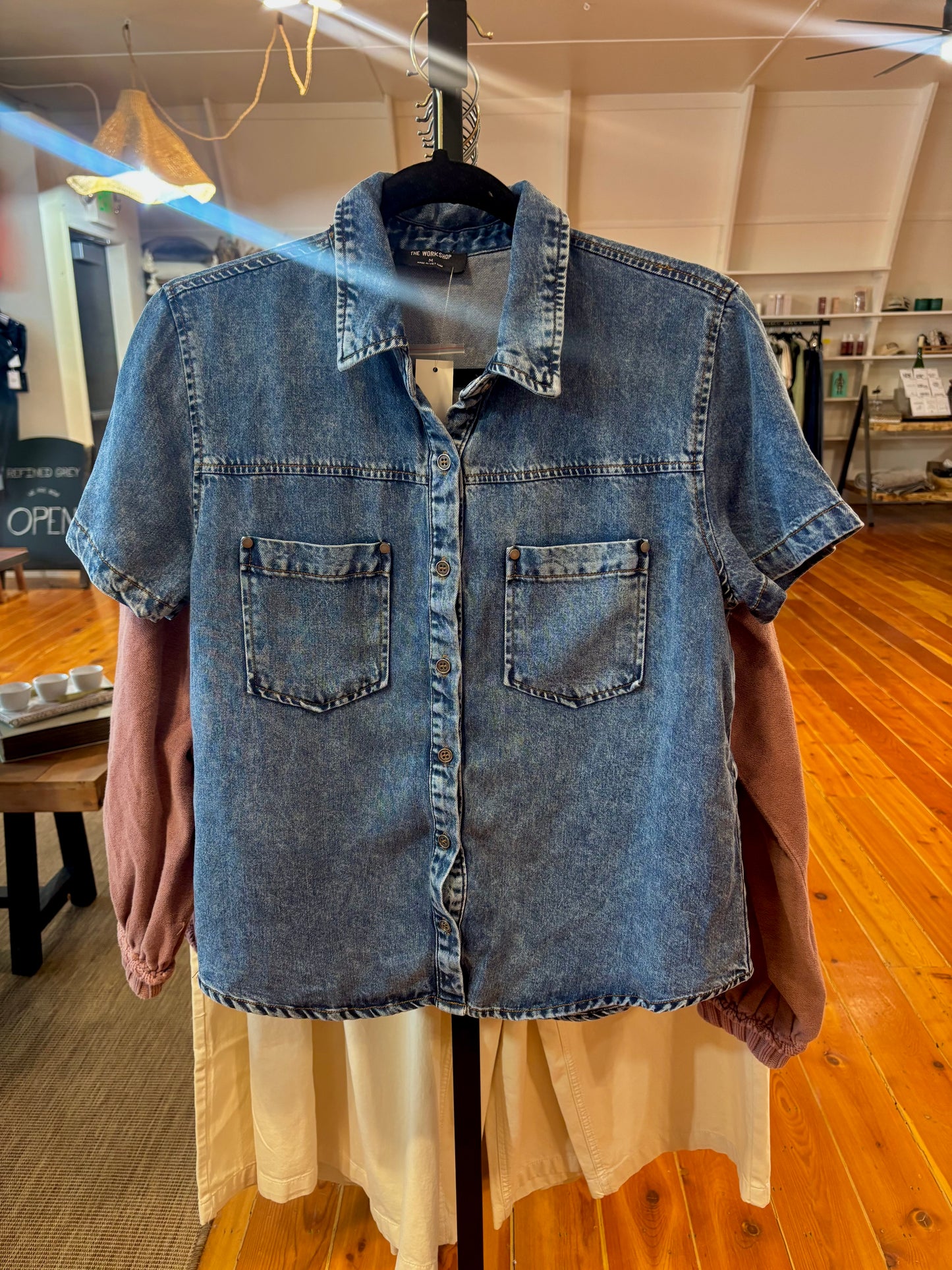 Chambray Collared Short Sleeve Button Down