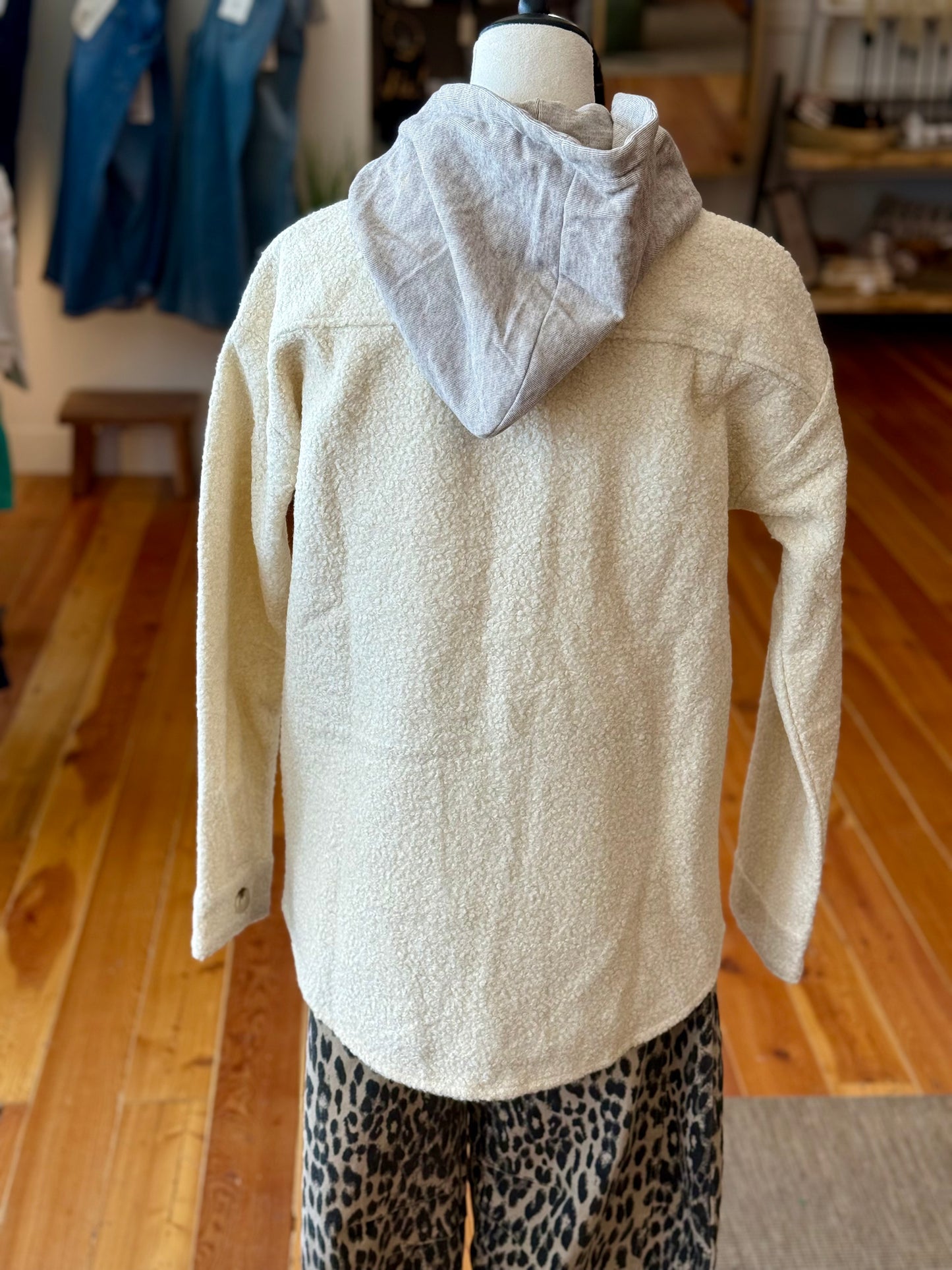 Hem & Thread Detachable Hoodie Mixed Shacket