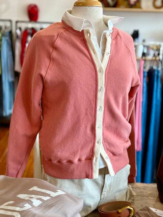 Mineral Washed Flower Button Sweatshirt Cardigan