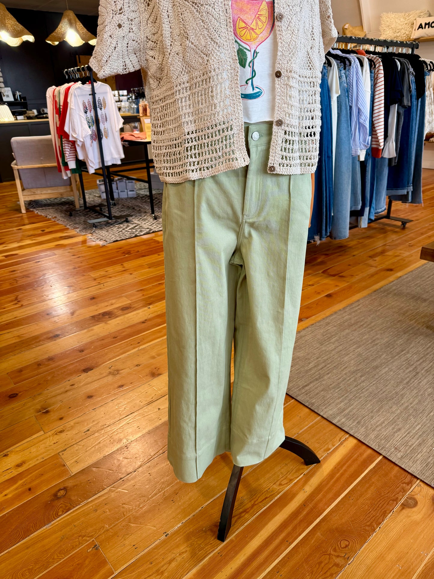Pintuck Wide Leg Pants