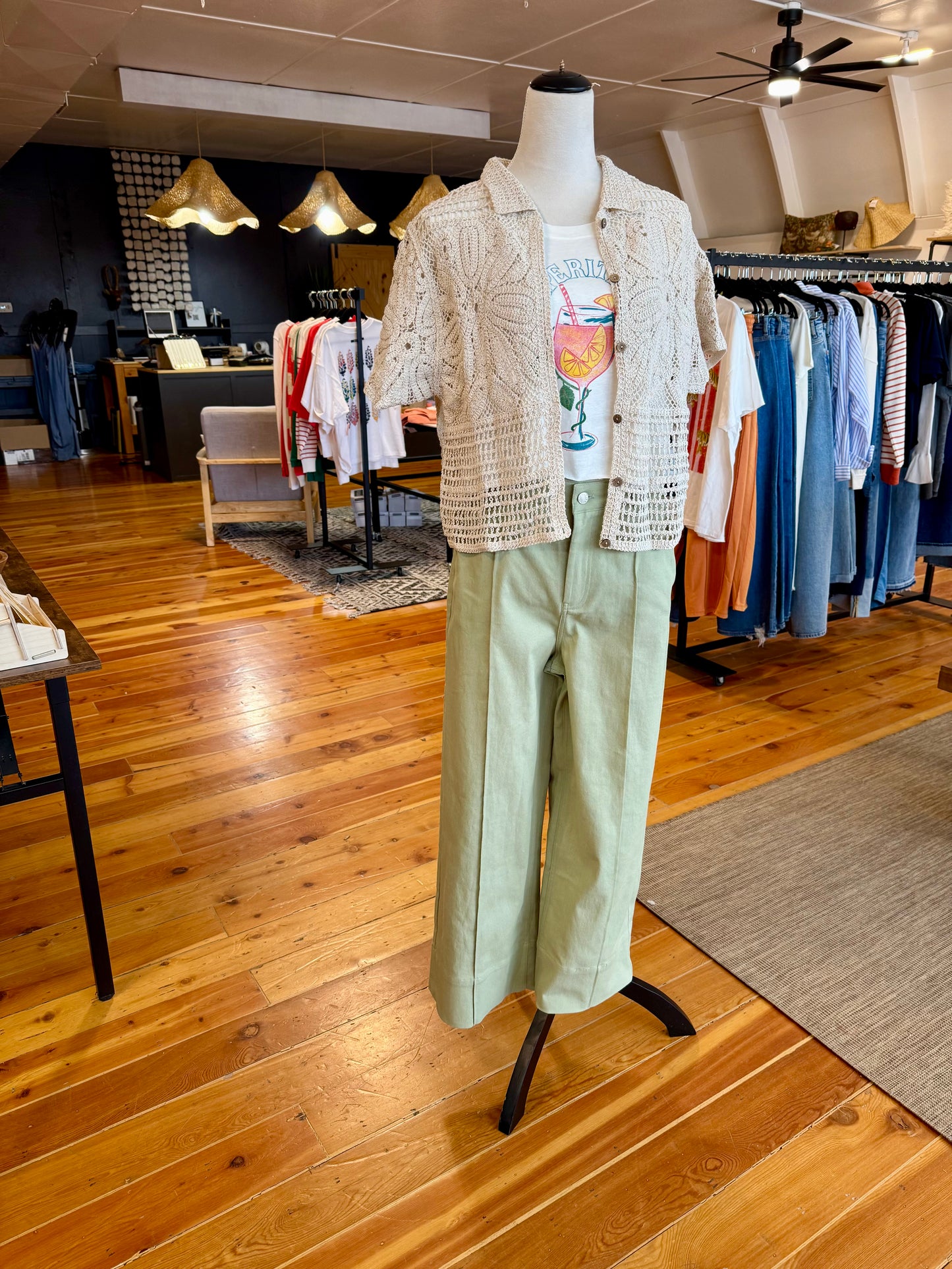 Pintuck Wide Leg Pants