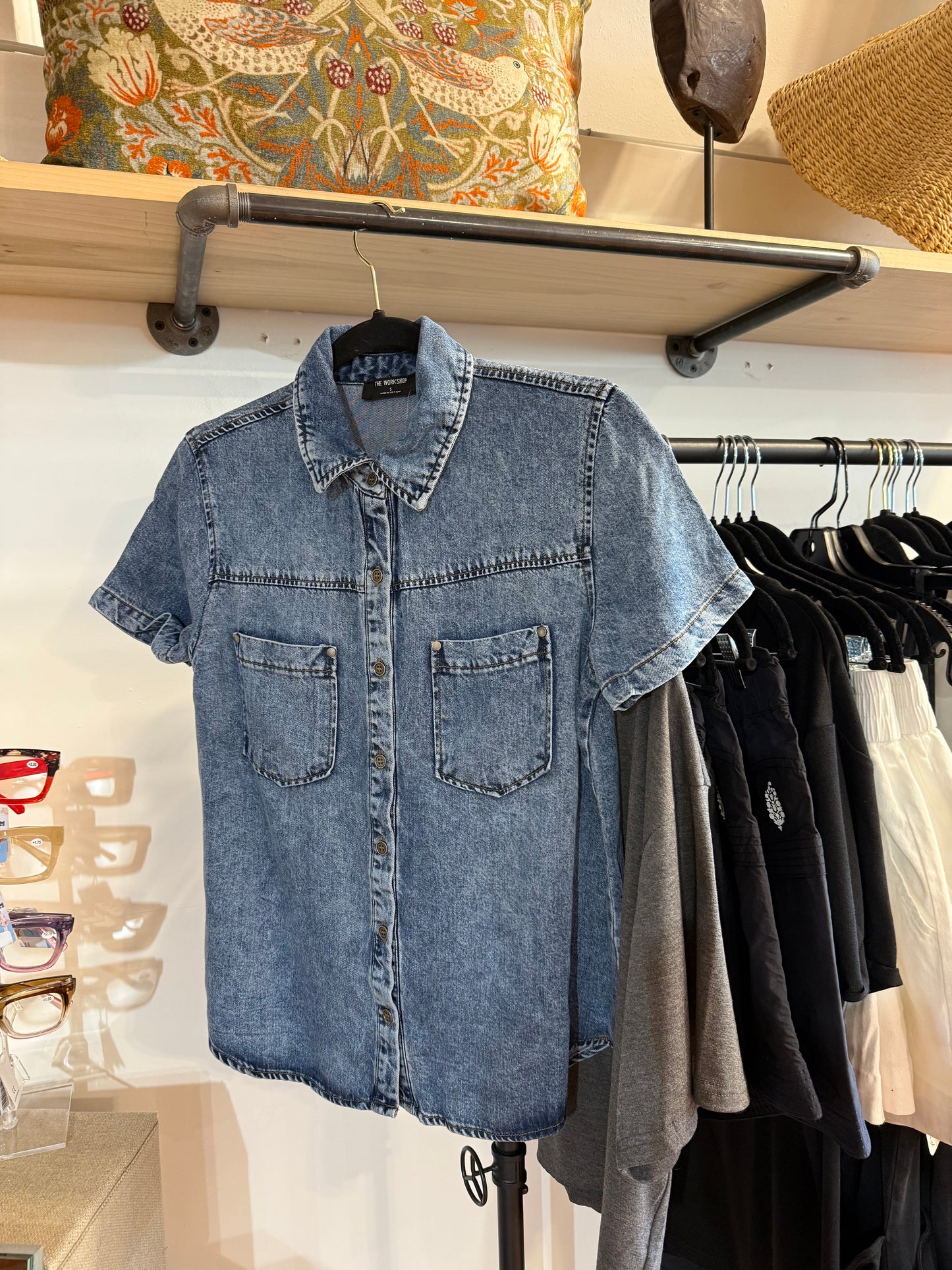 Chambray Collared Short Sleeve Button Down