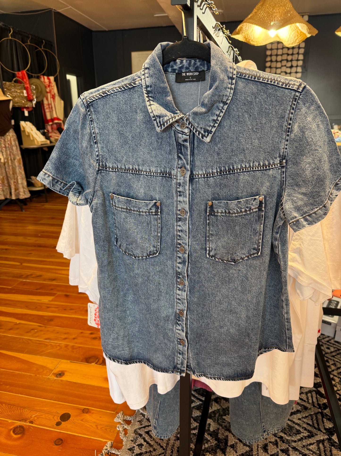 Chambray Collared Short Sleeve Button Down