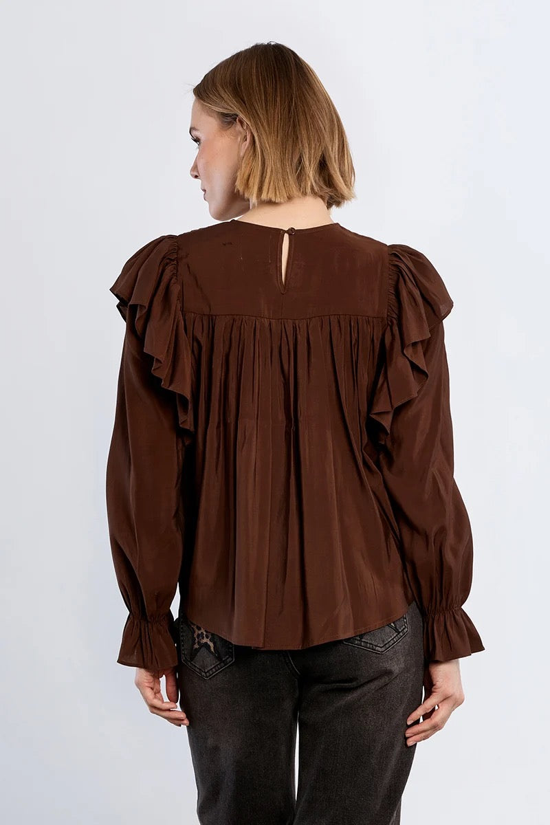 Molly Chocolate Ruffle Blouse