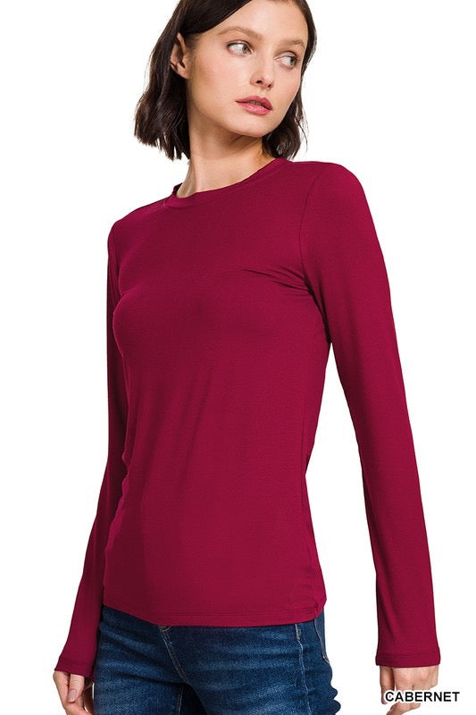 Brushed Microfiber Long Sleeve Round Neck Tee