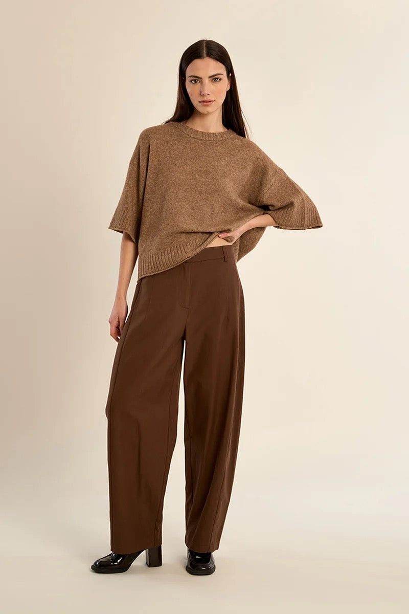 Camel Flared Knit Sweater