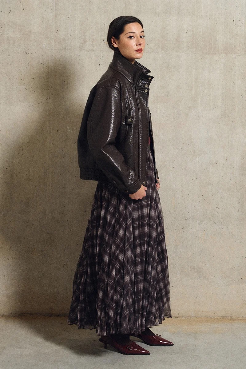 Checked Chiffon Flowy Skirt