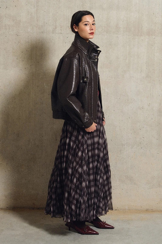 Checked Chiffon Flowy Skirt