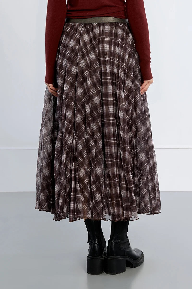 Checked Chiffon Flowy Skirt