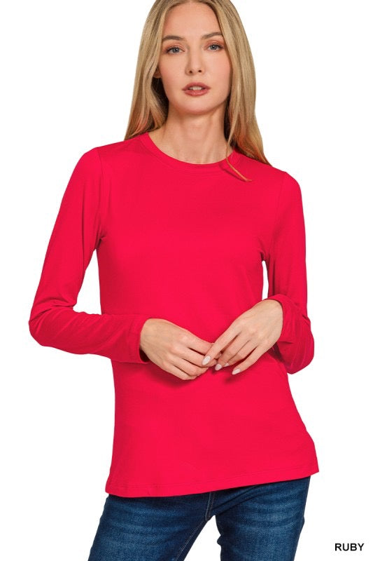 Brushed Microfiber Long Sleeve Round Neck Tee