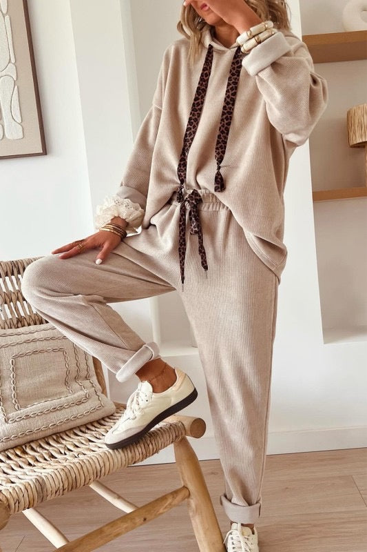 Stretch Corduroy Lounge Set with Detail Ties