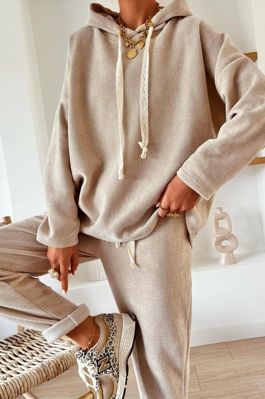 Stretch Corduroy Lounge Set with Detail Ties
