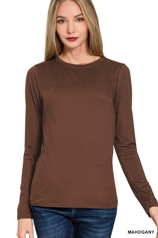 Brushed Microfiber Long Sleeve Round Neck Tee