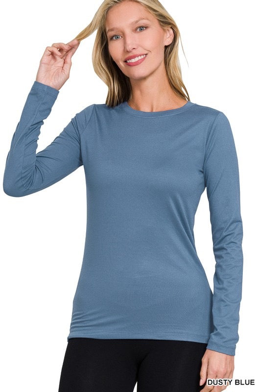Brushed Microfiber Long Sleeve Round Neck Tee