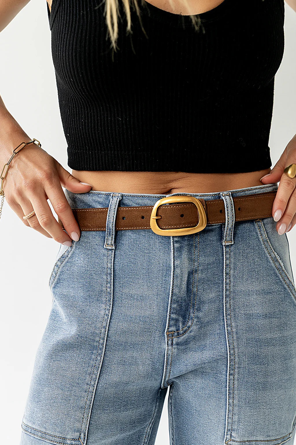 Suede Belt with Asymmetrical Buckle