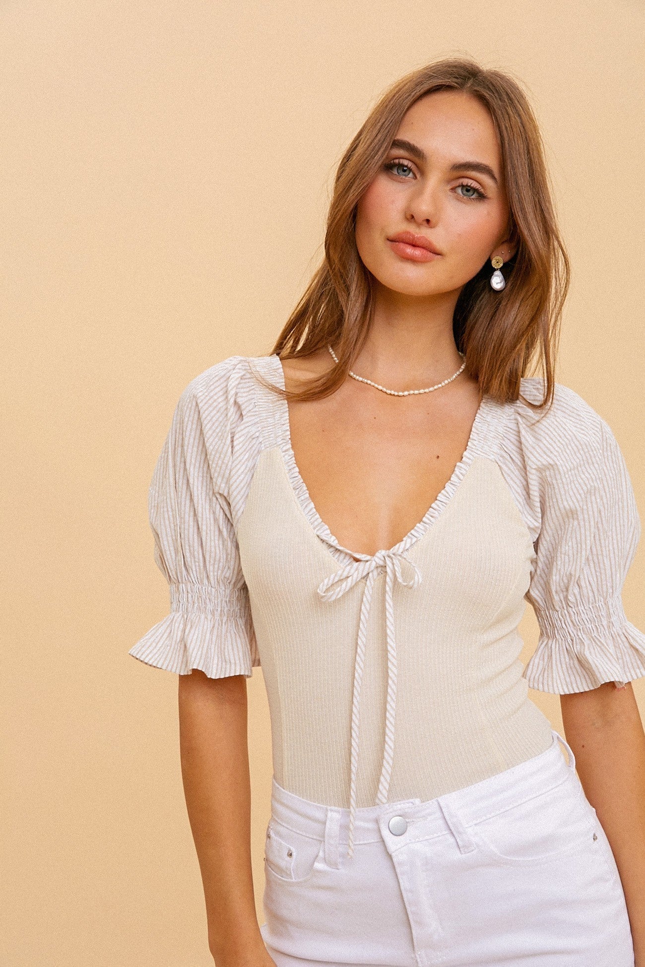 Another Love Bubble Sleeve Rib Top