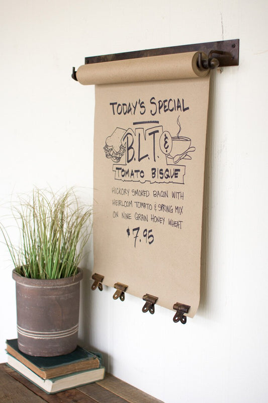 Hanging Note Roll with 4 Brass Finish Clips / 22"