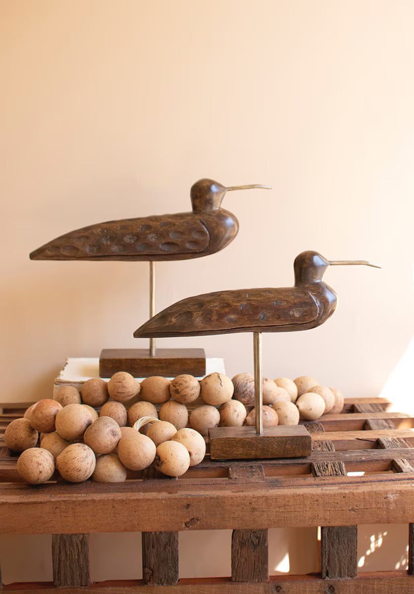 Carved Wooden Shorebirds on Stands