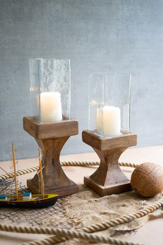 Rustic Set Of 2 Square Hurricane Candle Holders