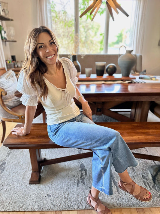 Another Love Bubble Sleeve Rib Top